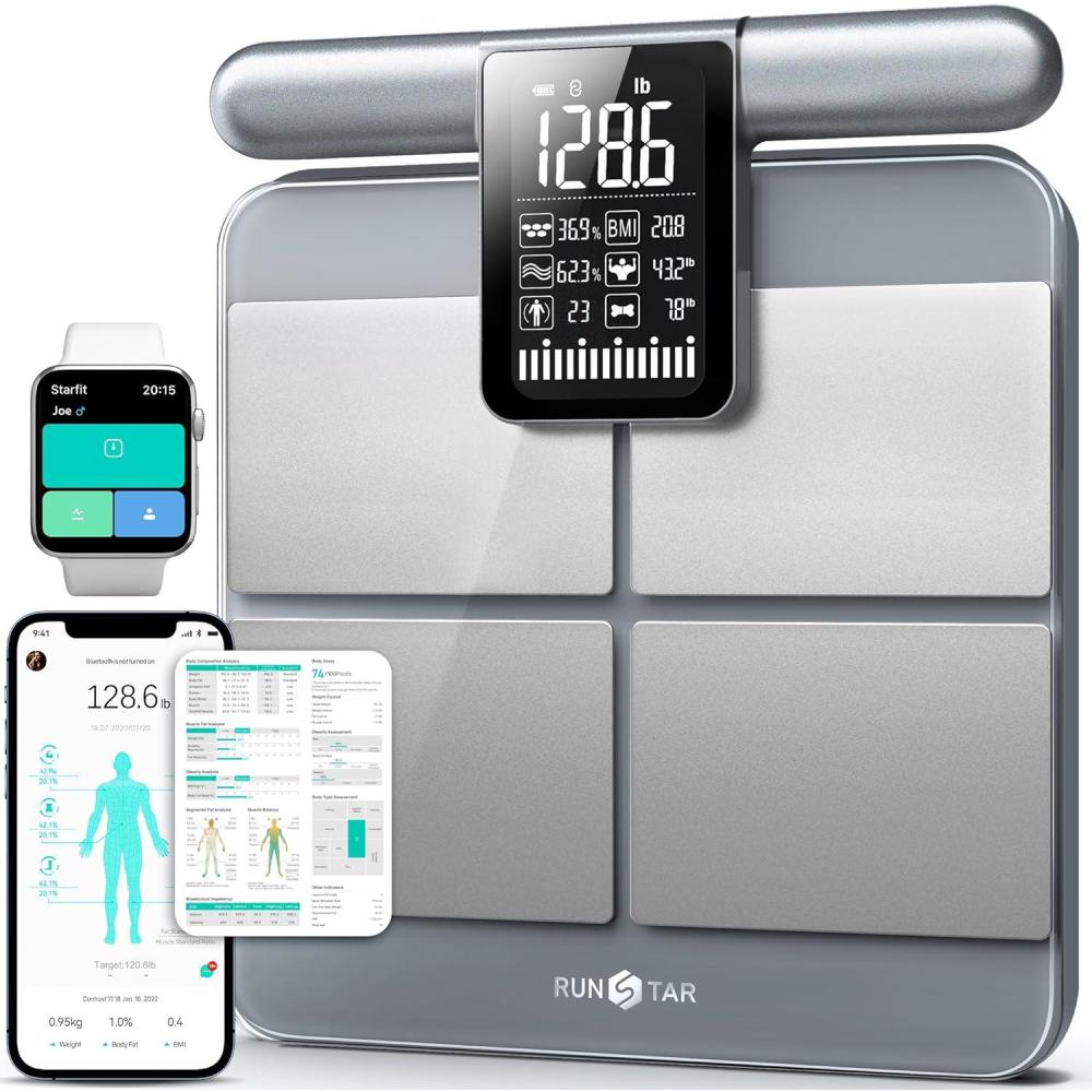 image:imageRunStar Scale for Body Weight and Fat Percentage 8 Electrodes High Precision Digital Scale for BMI 28 Body Composition Measurement Bathroom Smart Scales with Large Color Display FSAampHSA EligibleSilver