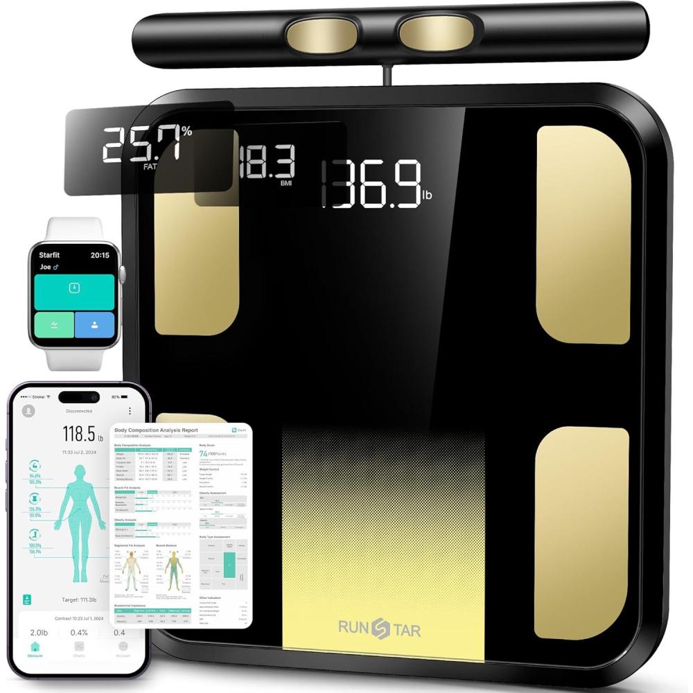 image:imageRunStar Smart Scale for Body Weight FullBody Bathroom Scale with 8 Electrodes for BMI Muscle Mass 3Metric Display HighAccuracy Body Composition Monitor with 28 Metrics amp App Connectivity
