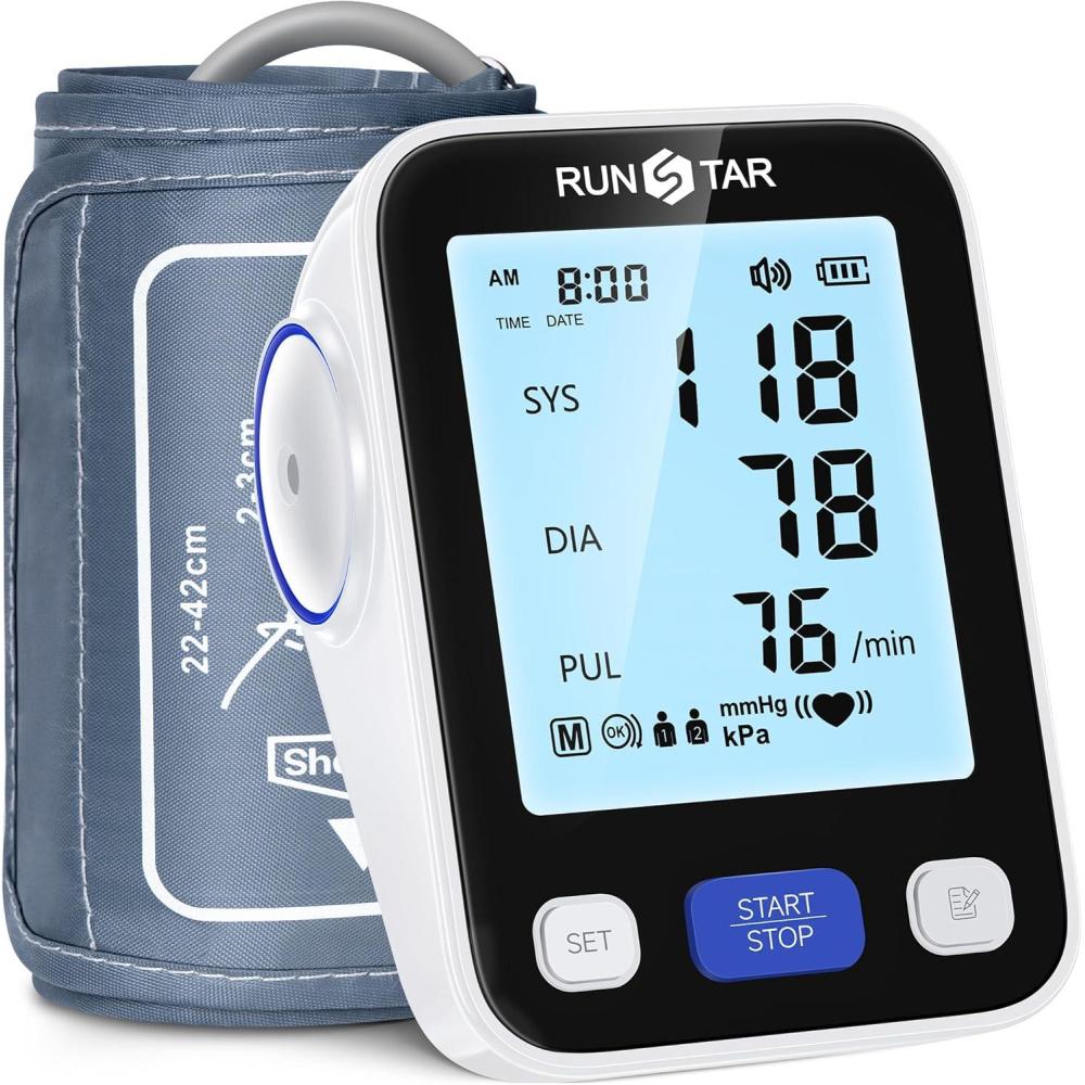 image:imageRunStar Upper Arm Blood Pressure Monitor with Wide Range Cuff 86 165 for Home Use FSAampHSA Eligible Automatic Digital BP Machine with Storage Bag 2x99 Reading Memory