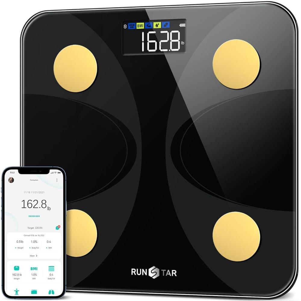 image:imageScale for Body Weight and Fat Percentage RunStar Digital Accurate Bathroom Smart Scale with Large Display FSAampHSA Eligible 13 Body Composition Analyzer Sync App Black GoldBlack Gold