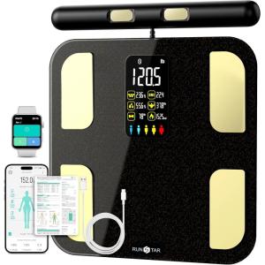 RunSTAR Smart Scale for Body Weight, Digital Bathroom Scale BMI Weighing Body Fat Scale, Body Composition Monitor Health Analyzer with Smartphone App, 400 lbs – Black(8 Electrodes)