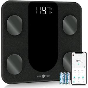 RunSTAR Smart Scale for Body Weight, Digital Bathroom Scale BMI Weighing Body Fat Scale, Body Composition Monitor Health Analyzer with Smartphone App, 400 lbs – Black(4 electrodes)