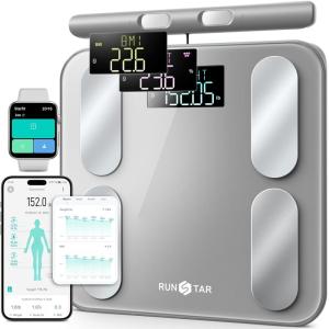 RunStar Digital Bathroom Scale for Body Weight, Body Fat, BMI 28 Measurements, Innovative 8-Electrode Smart Scales FSA&HSA Eligible with Voice Prompt Function High Accurate Bluetooth Weight Machine(Grey)
