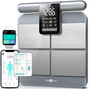 RunStar Scale for Body Weight and Fat Percentage, 8 Electrodes High Precision Digital Scale for BMI 28 Body Composition Measurement, Bathroom Smart Scales with Large Color Display FSA&HSA Eligible(Silver)