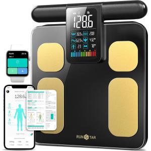 RunStar Scale for Body Weight and Fat Percentage, 8 Electrodes High Precision Digital Scale for BMI 28 Body Composition Measurement, Bathroom Smart Scales with Large Color Display FSA&HSA Eligible(BlackGold)