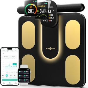 RunStar Smart Scale FSA&HSA Eligible, 8 Electrodes Digital Bathroom Scale for Body Weight and Fat, BMI, Muscle Mass 28 Body Composition Measurement, with Full-Color TFT LCD on Retractable Handle(black)