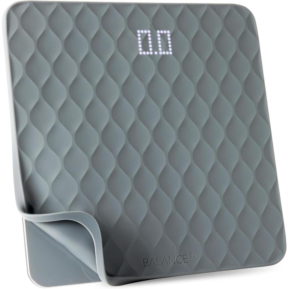 image:imageGreater Goods Designer Bathroom Scale NonSlip Silicone Cover Hidden LED Display SpotOn Precision 400 lb Capacity GrayScale w Gray Silicone Cover
