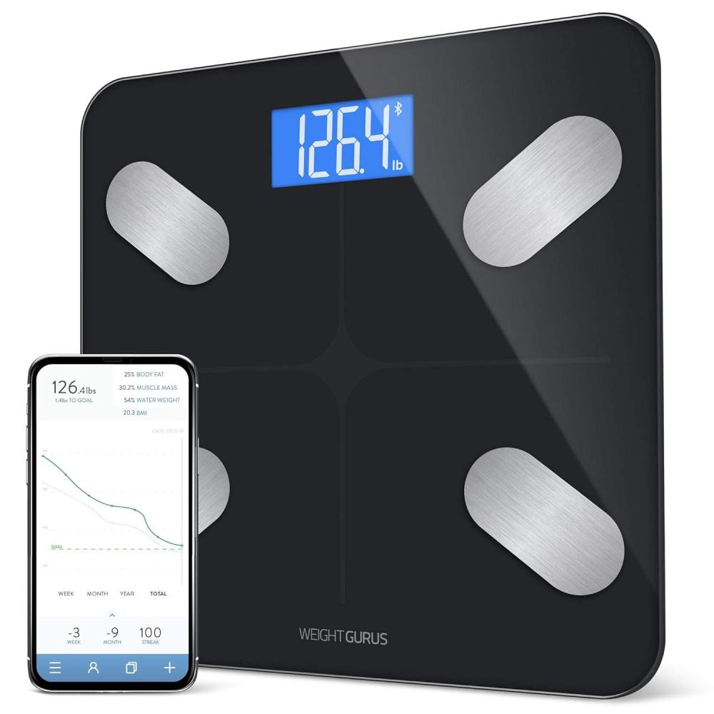 image:imageGreater Goods Digital Bathroom Scale for Body Weight BMI Body Fat Muscle Mass Bluetooth Smart Scale with App Integration 400 lbs BlackBlack  Bluetooth BMI Scale