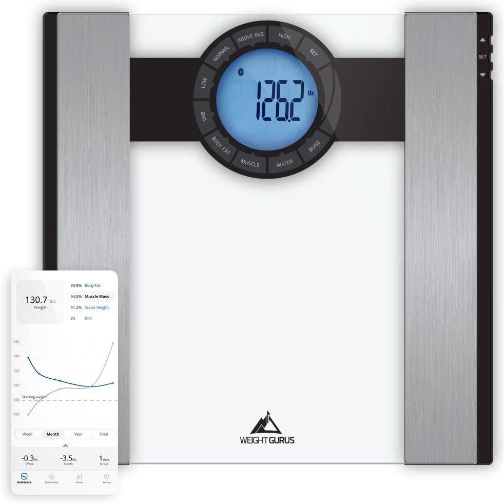 image:imageGreater Goods Weight Gurus Scale for Body Weight Digital Bluetooth Scale for BMI Body Fat Muscle Mass 400lb Designed in St LouisBluetooth  Clear