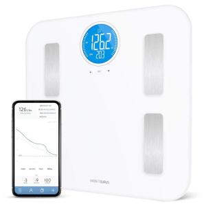 Greater Goods Digital Bathroom Scale for Body Weight, BMI, Body Fat, Muscle Mass, Bluetooth Smart Scale with App Integration, 400 lbs, Black(White  Basic Wifi Model w/ Circle Screen)