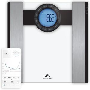 Greater Goods Weight Gurus Scale for Body Weight, Digital Bluetooth Scale for BMI, Body Fat, Muscle Mass, 400lb, Designed in St. Louis(Bluetooth – Clear)