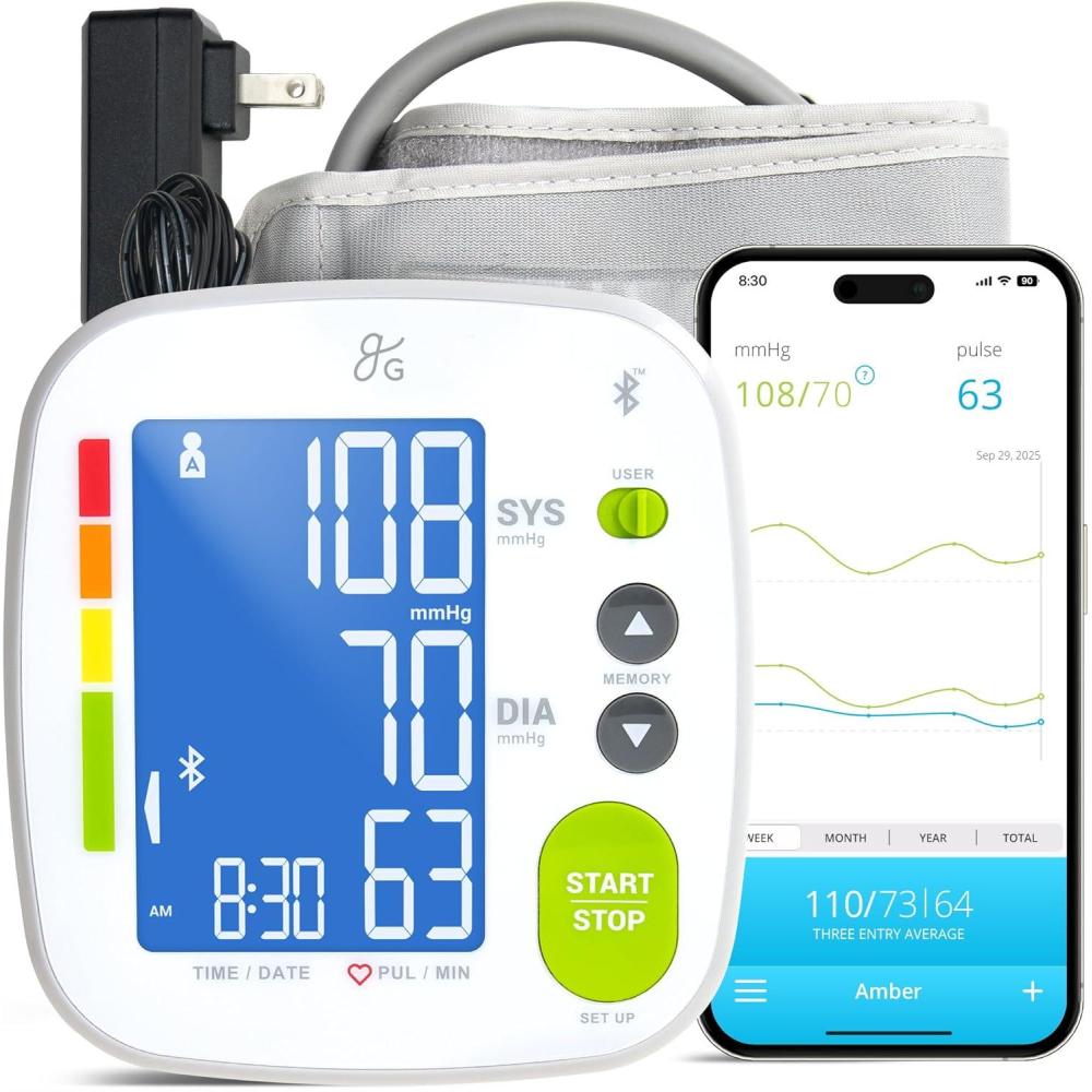 image:imageGreater Goods Bluetooth Blood Pressure Monitor  Accurate Digital Upper Arm BP Machine with Extra Large Cuff 157205 Smart Inflate Technology Backlit Display Home Use Blood Pressure KitAdjustable 87165 Cuff