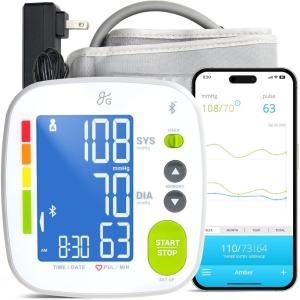 Greater Goods Bluetooth Blood Pressure Monitor – Accurate Digital Upper Arm BP Machine with Extra Large Cuff (15.7″–20.5″), Smart Inflate Technology, Backlit Display, Home Use Blood Pressure Kit(Adjustable 8.7″-16.5″ Cuff)
