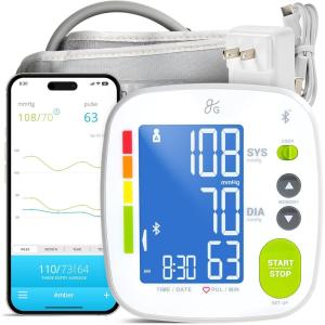 Greater Goods Bluetooth Blood Pressure Monitor with Regular Upper Arm BP Cuff, Accurate Digital Blood Pressure Machine with App Integration, Large Backlit Display, BP Machine for Home Use(Full Kit)