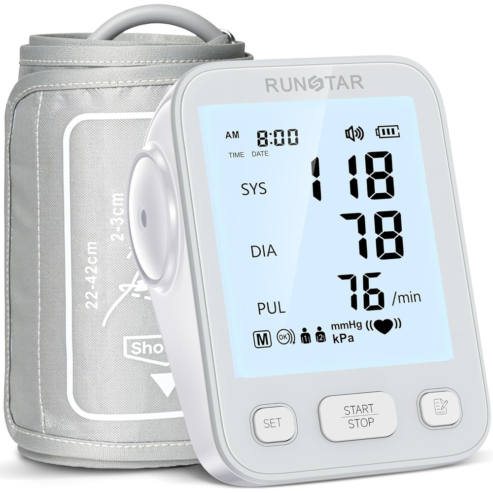 image:imageRunStar Upper Arm Blood Pressure Monitor with Wide Range Cuff 86  165 for Home Use FSAampHSA Eligible Automatic Digital BP Machine with Storage Bag 2x99 Reading Memory Grey