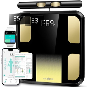 RunStar Scale for Body Weight and Fat Percentage, 8-Electrode Full Body Composition Monitor 28 Body Metrics Sync App, BMI, Muscle Mass-High Accuracy Digital Bathroom Scale with 3-Metric Display(Black Gold)