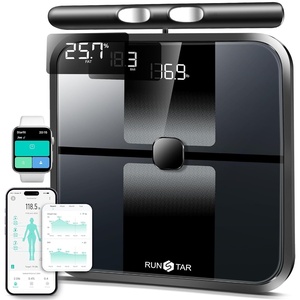 RunStar Scale for Body Weight and Fat Percentage, 8-Electrode Full Body Composition Monitor 28 Body Metrics Sync App, BMI, Muscle Mass-High Accuracy Digital Bathroom Scale with 3-Metric Display(Black)